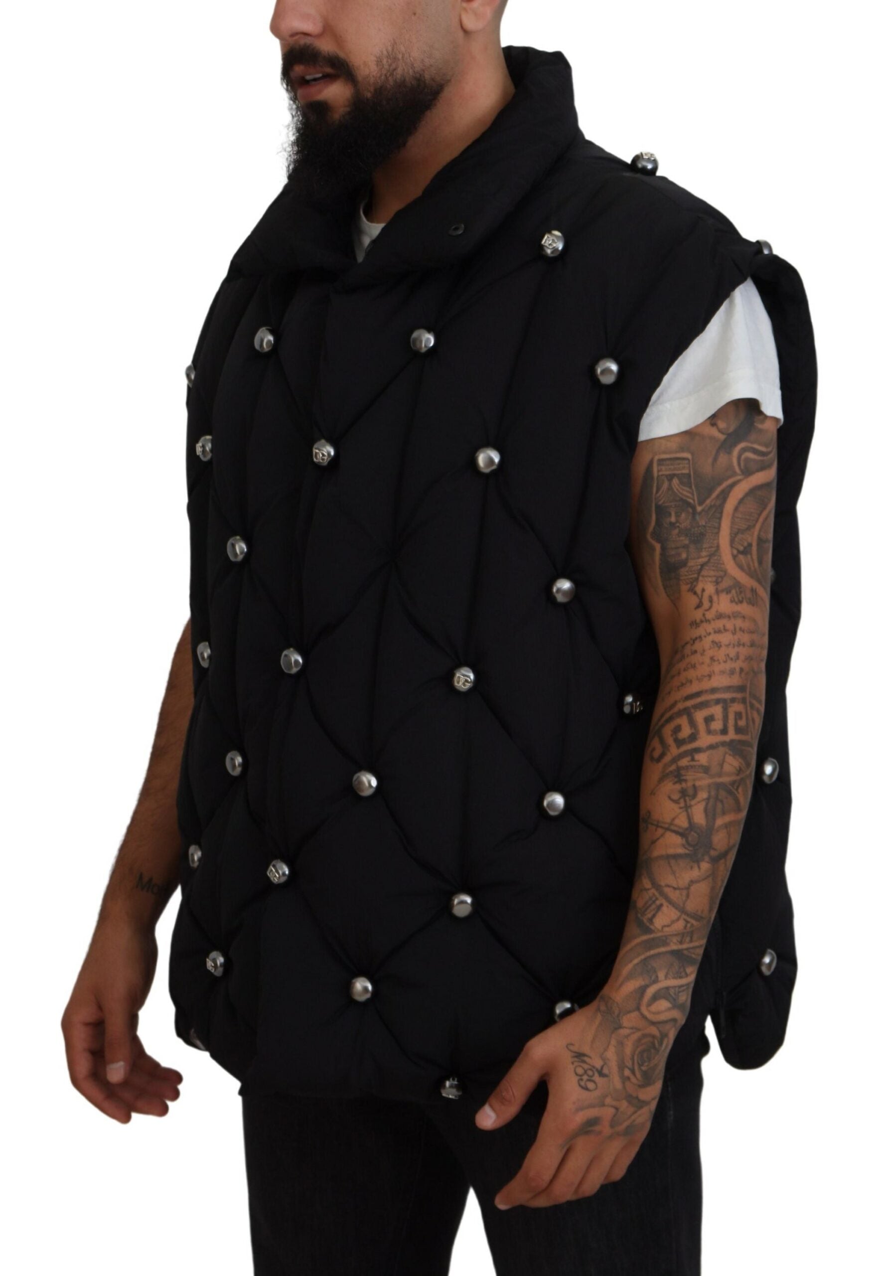Dolce & Gabbana Schwarze ärmellose DG Jacke mit Metallverzierung