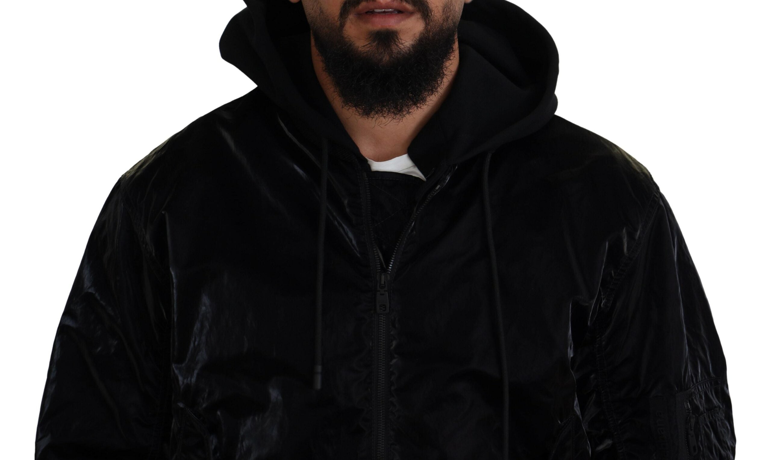 Dolce & Gabbana Schwarze Nylon Bomberjacke mit Kapuze und Reißverschluss