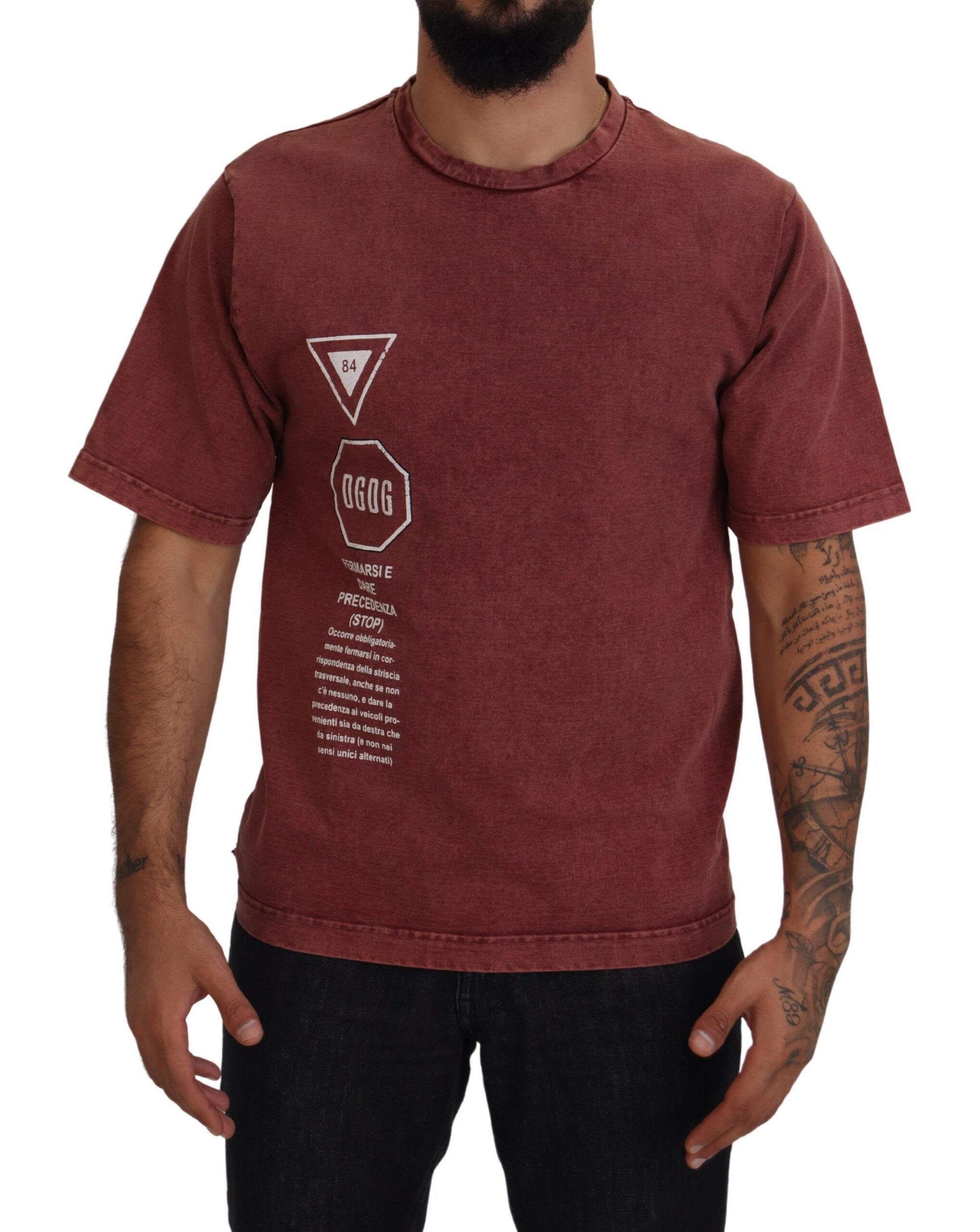 Dolce & Gabbana Maroon Print Rundhalsausschnitt Kurzarm-T-Shirt