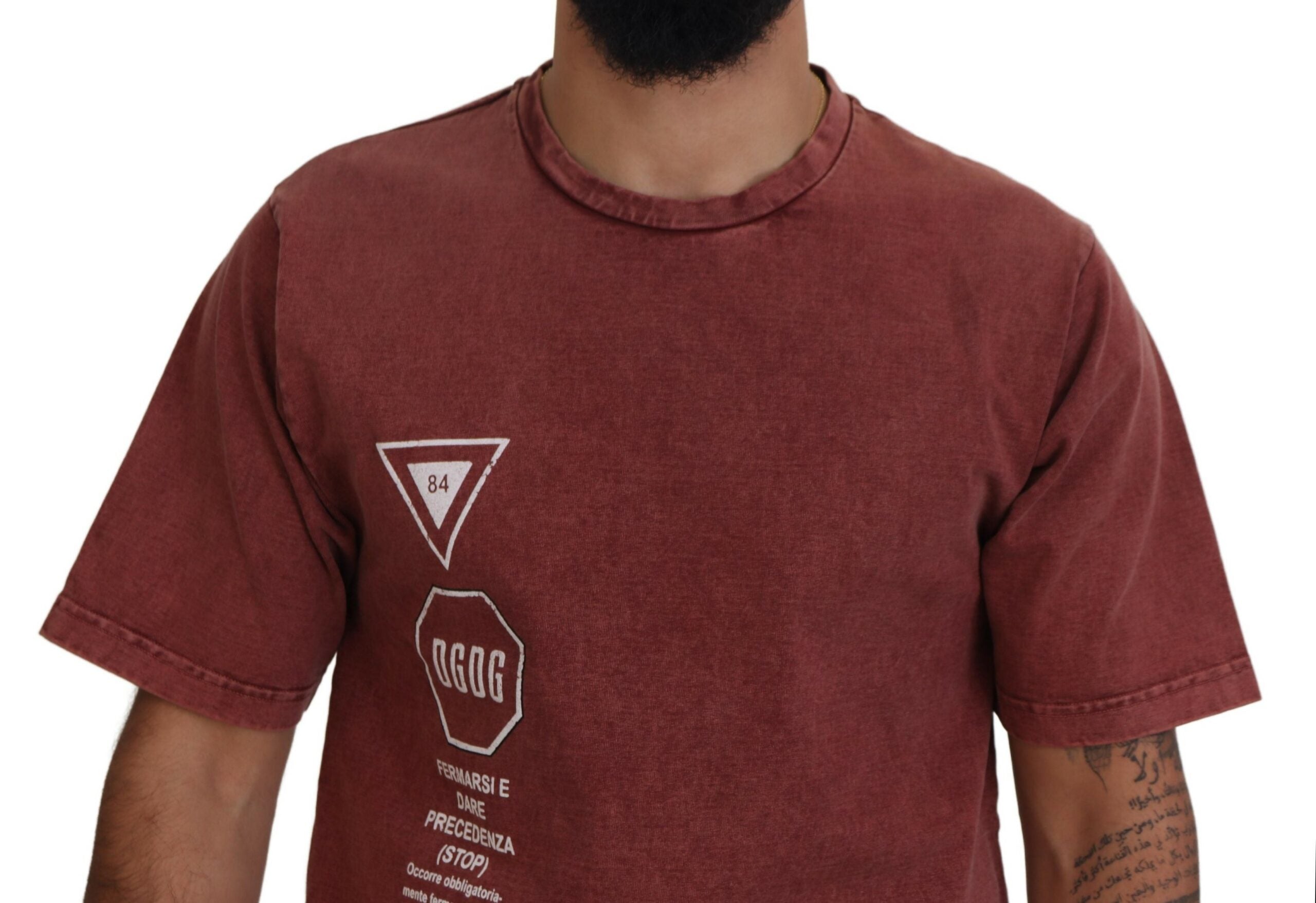 Dolce & Gabbana Maroon Print Rundhalsausschnitt Kurzarm-T-Shirt