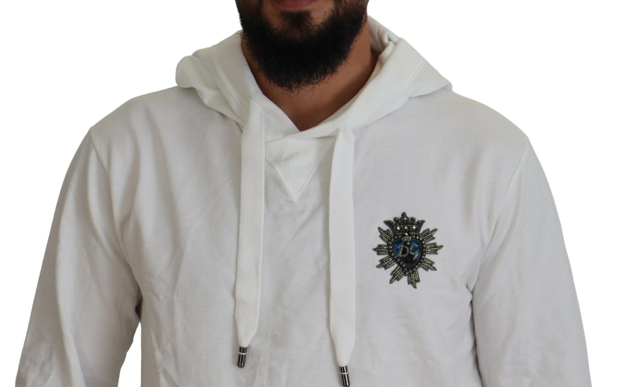 Dolce & Gabbana Weißes Baumwoll-Sweatshirt mit Kapuze Logo-Pullover