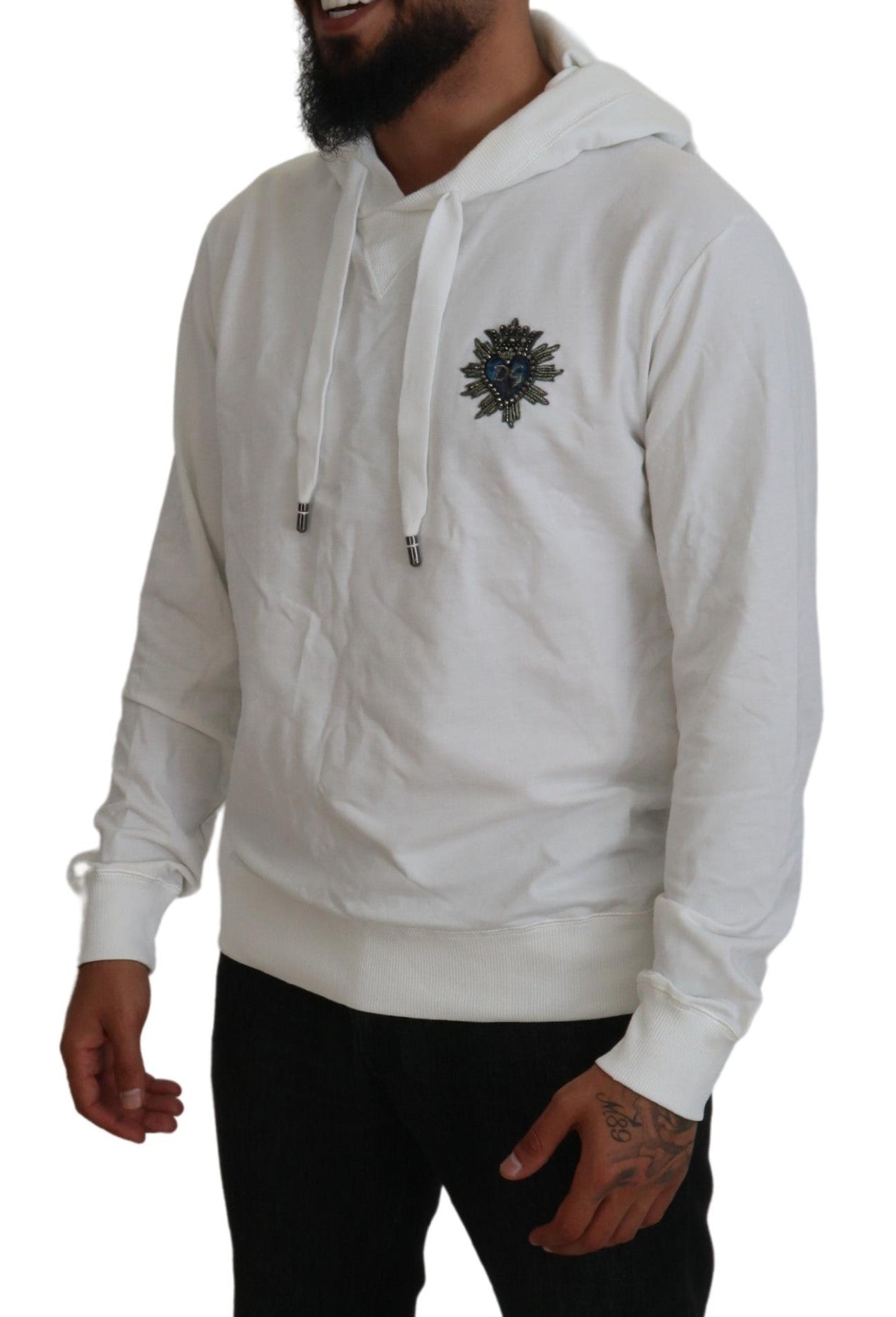 Dolce & Gabbana Weißes Baumwoll-Sweatshirt mit Kapuze Logo-Pullover
