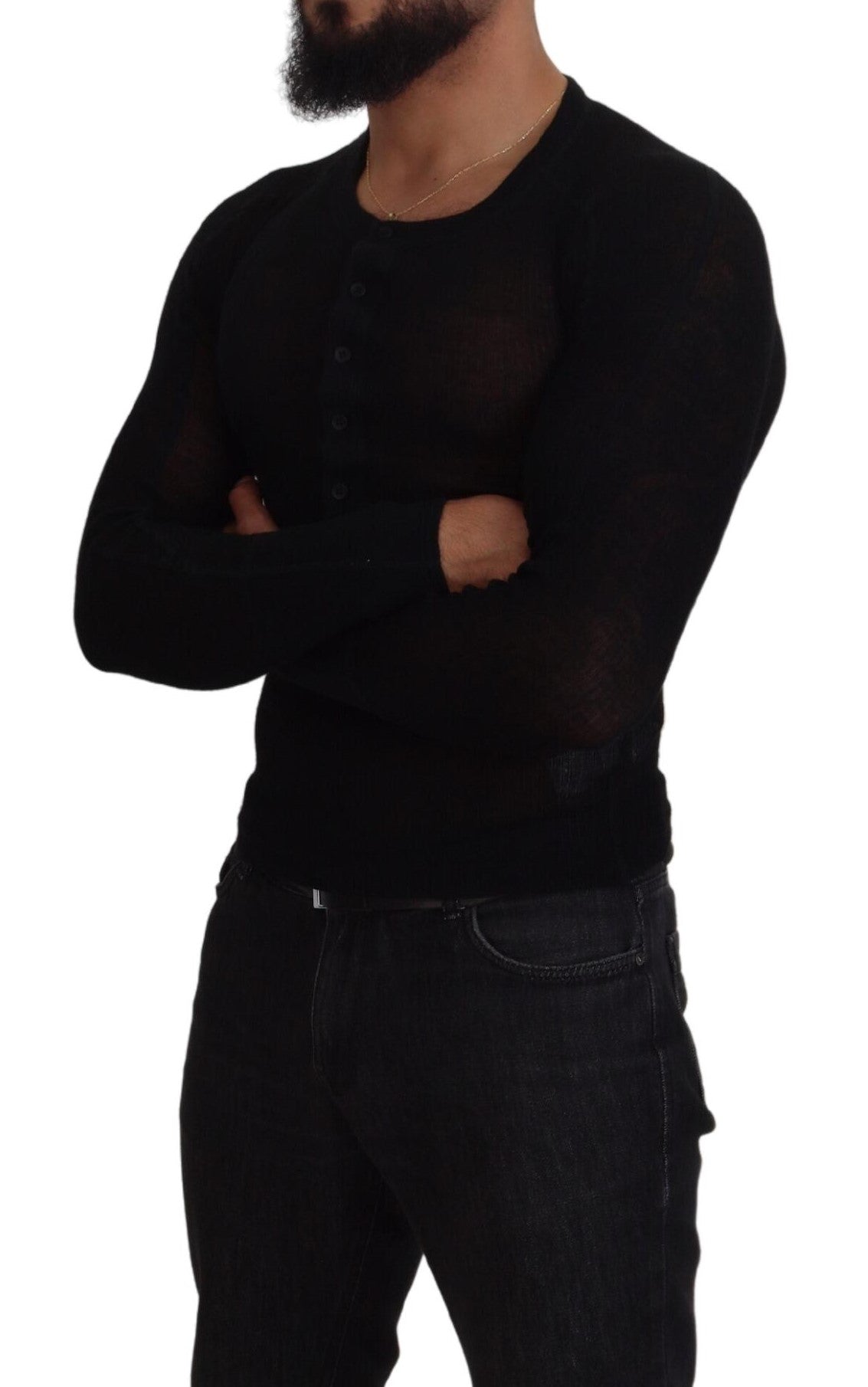 Dolce & Gabbana Schwarzer Kaschmir-Knopf-Pullover