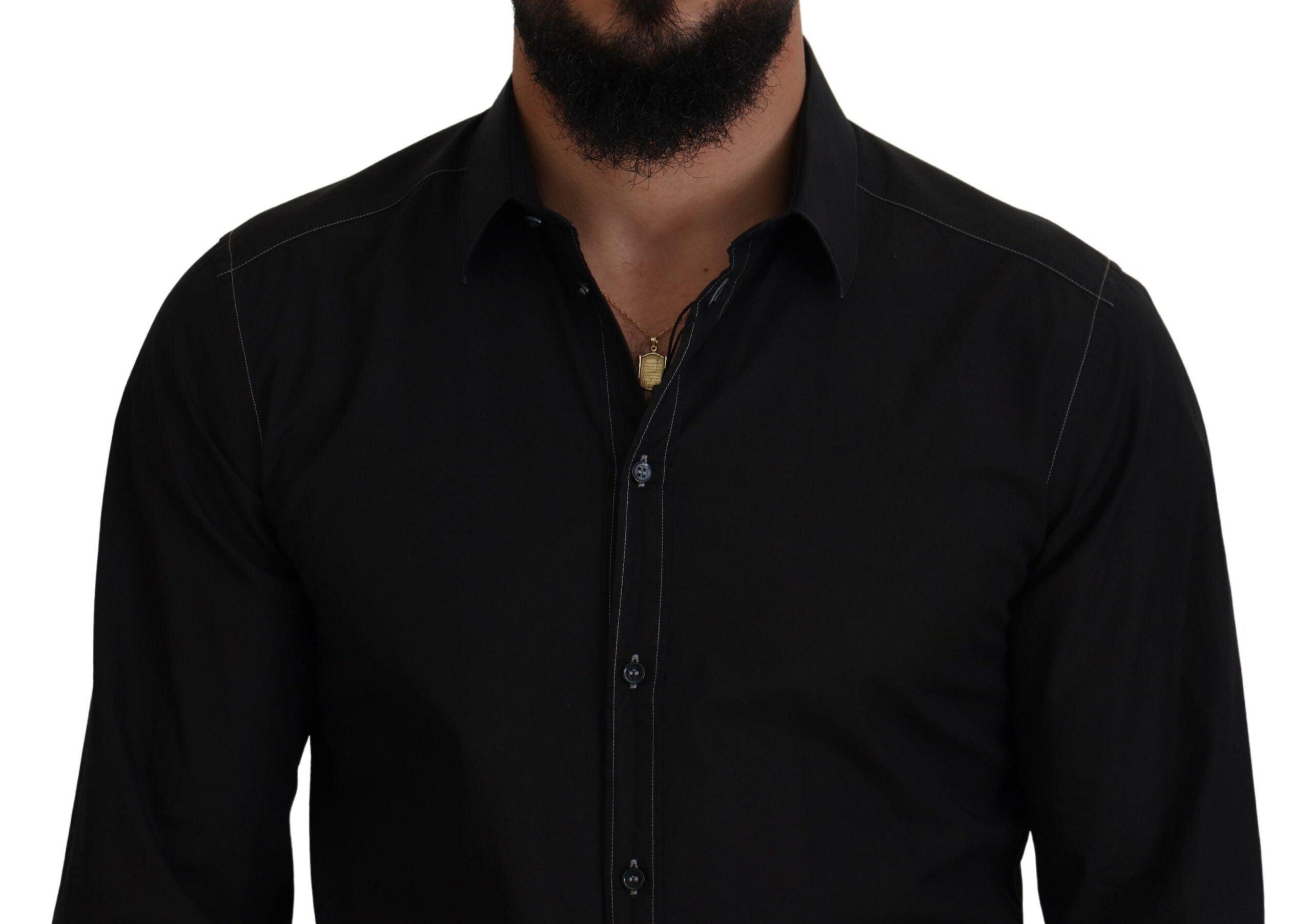 Dolce & Gabbana Schwarzes langärmeliges Hemd GOLD mit Kragen aus Baumwolle