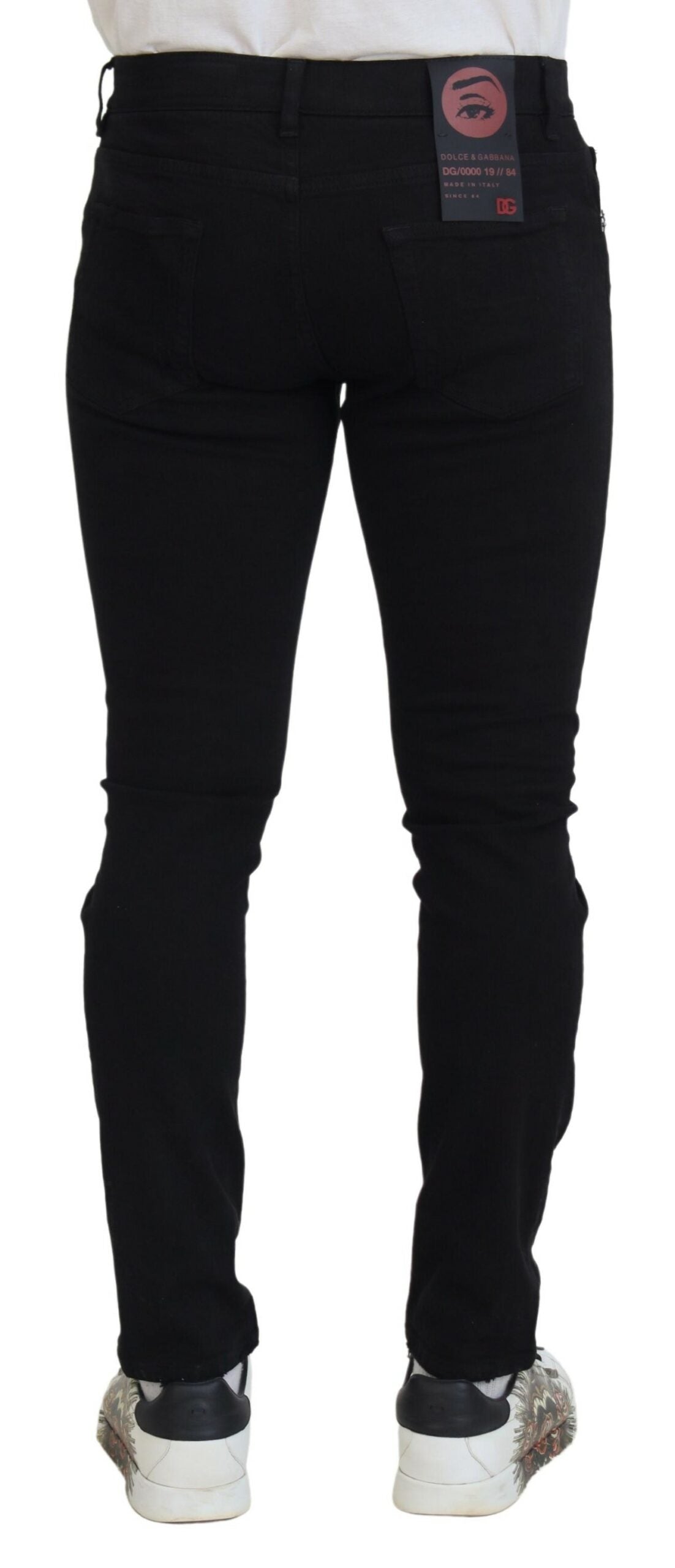 Dolce & Gabbana Schwarze Slim Fit Tattered Denim Baumwolljeans