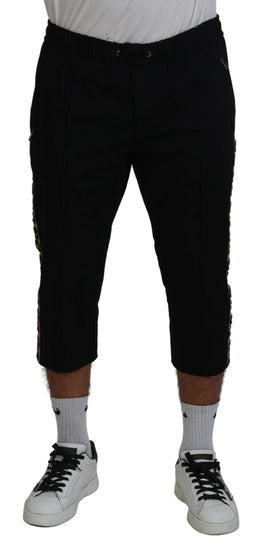 Dolce & Gabbana Schwarz Baumwolle Elastische Taille DG Logo Cropped Pants