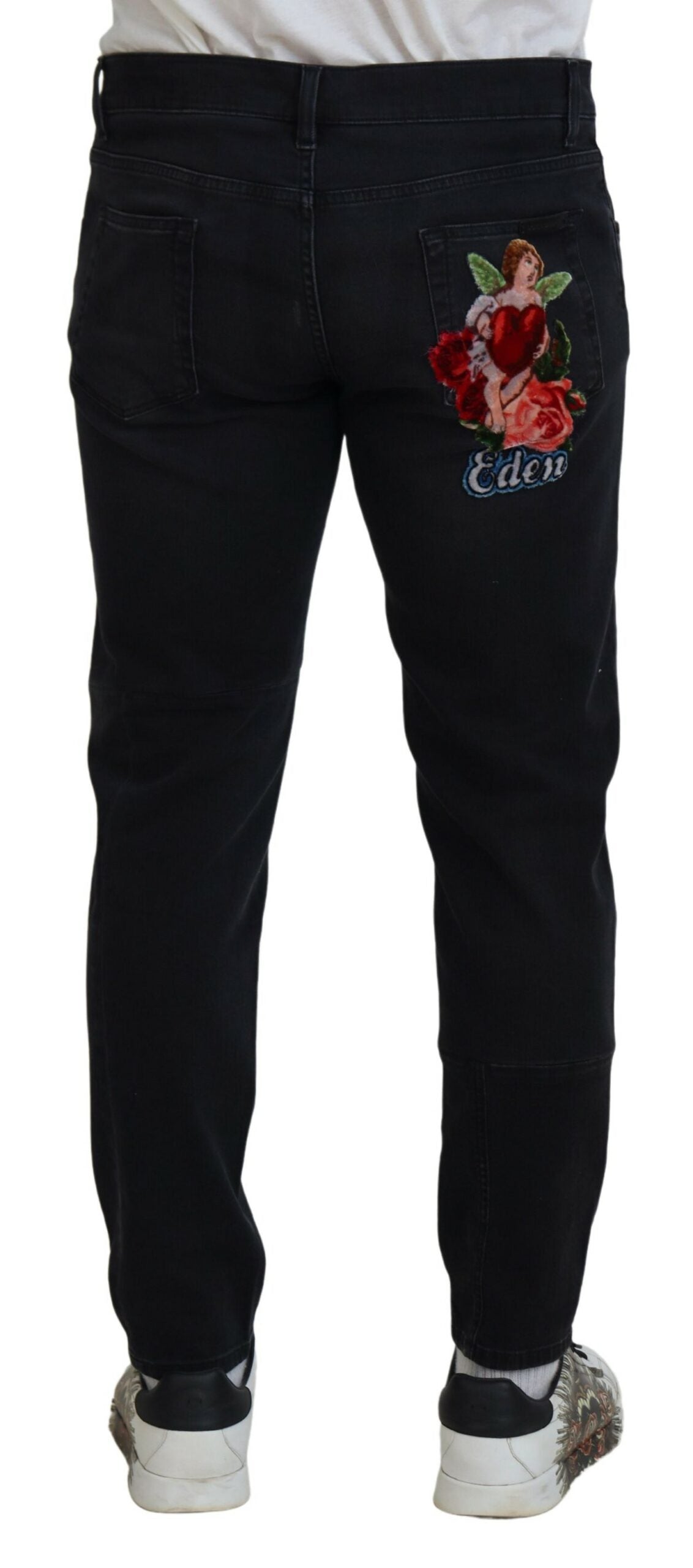 Dolce & Gabbana Schwarze Skinny-Jeans mit Engel-Stickerei