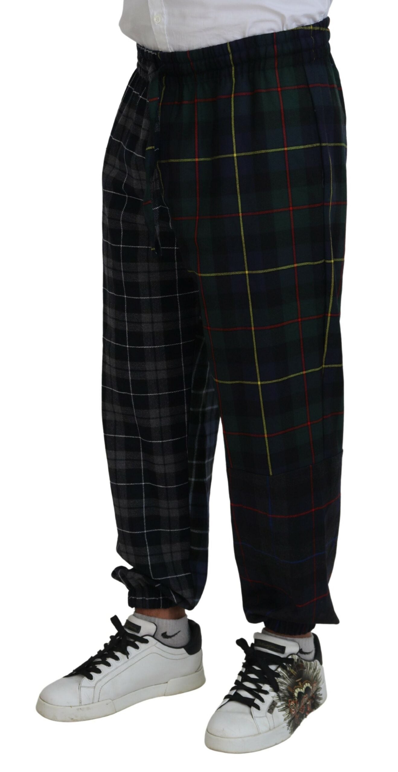 Dolce & Gabbana Multicolor karierte Wolle Herren Jogger Hose