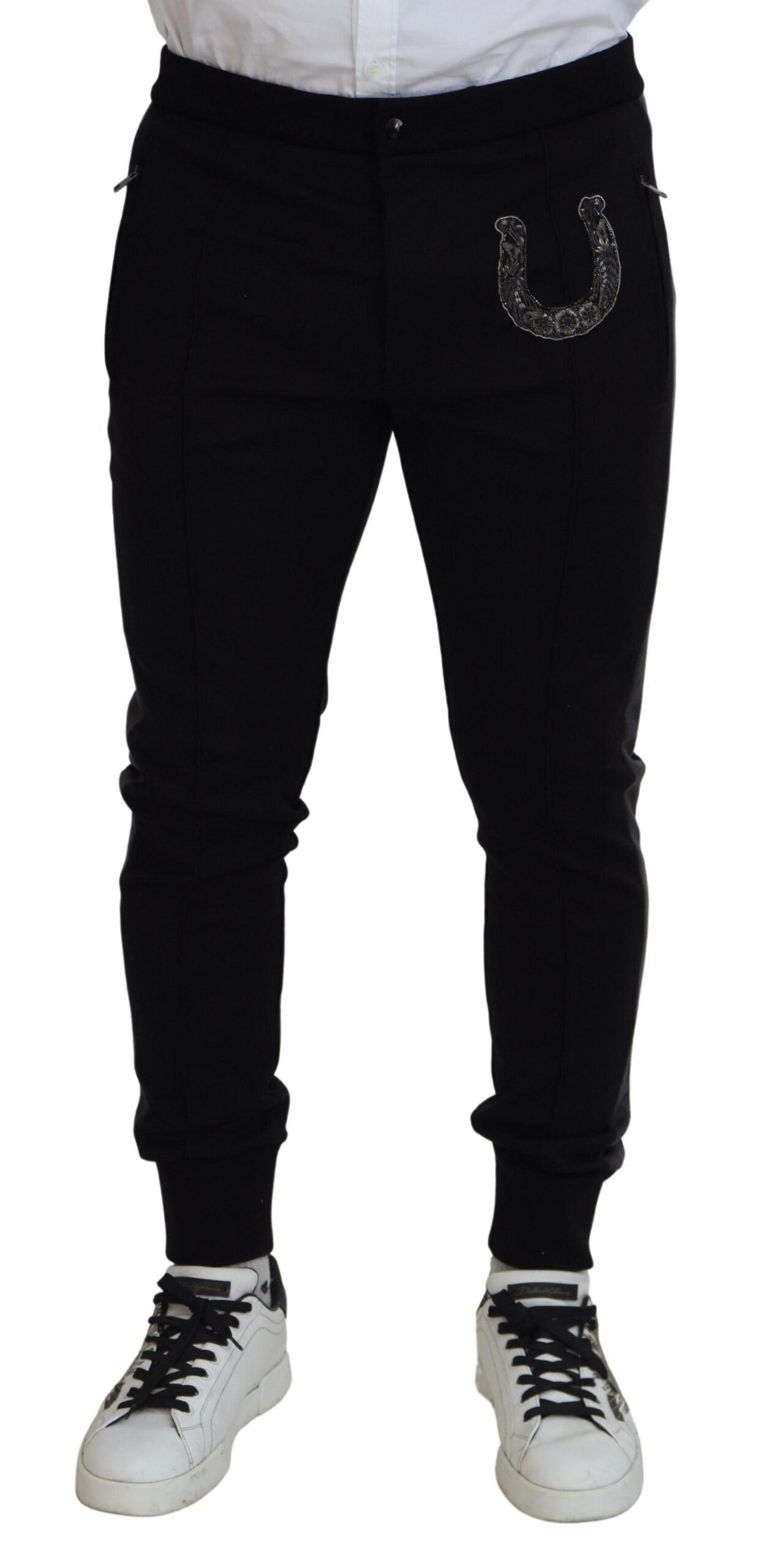 Dolce & Gabbana Schwarze Woll-Hufeisen-Jogger-Hose