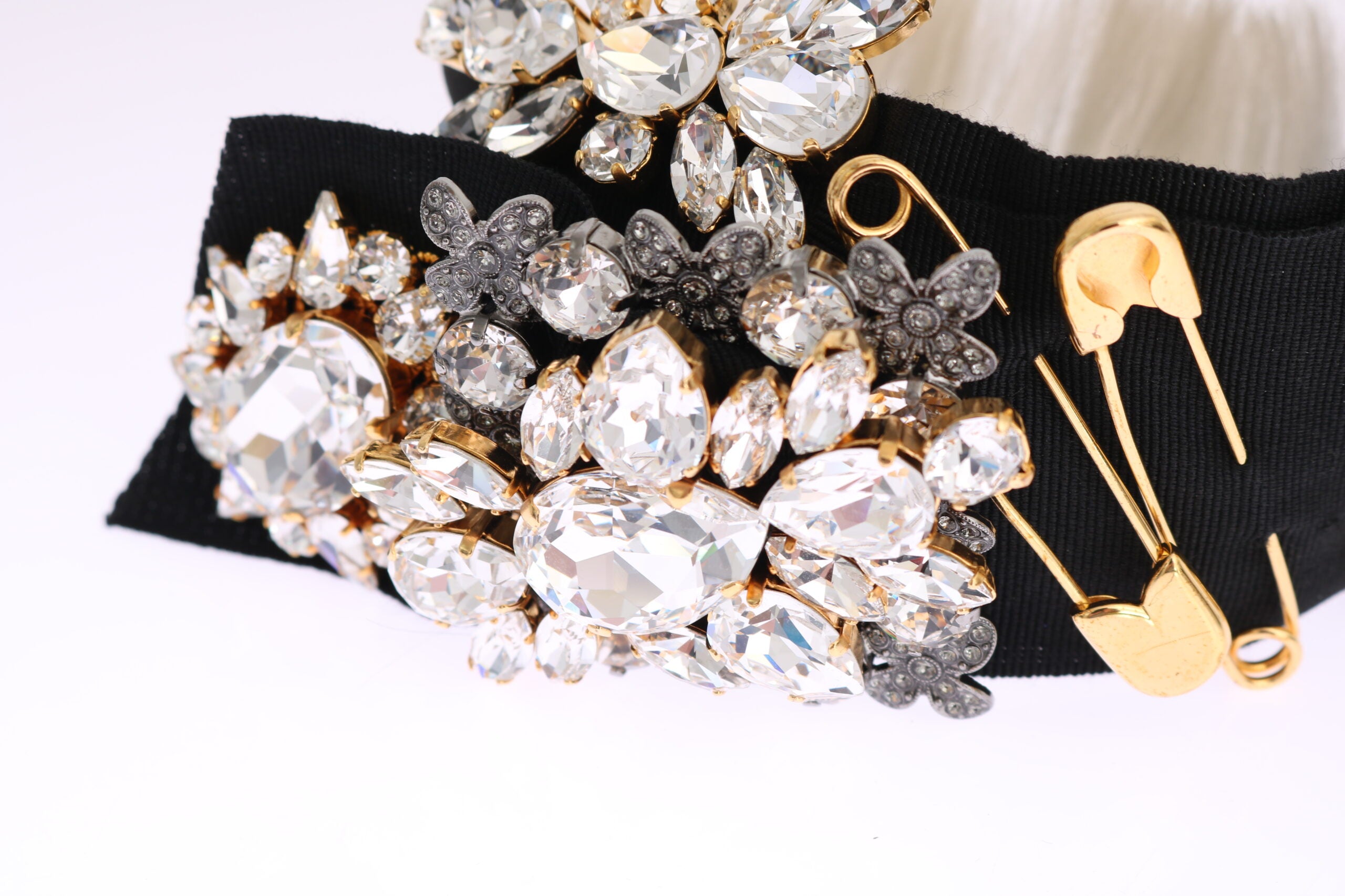 Dolce & Gabbana Schwarz Kristall Weiß Haar Parrucchiera Stirnband Diadem
