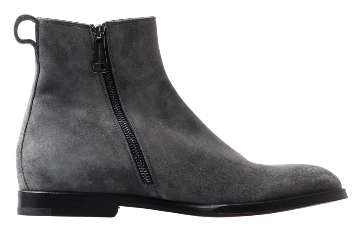 Dolce & Gabbana Graue Leder Herrenstiefel Schuhe