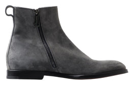 Dolce & Gabbana Graue Leder Herrenstiefel Schuhe
