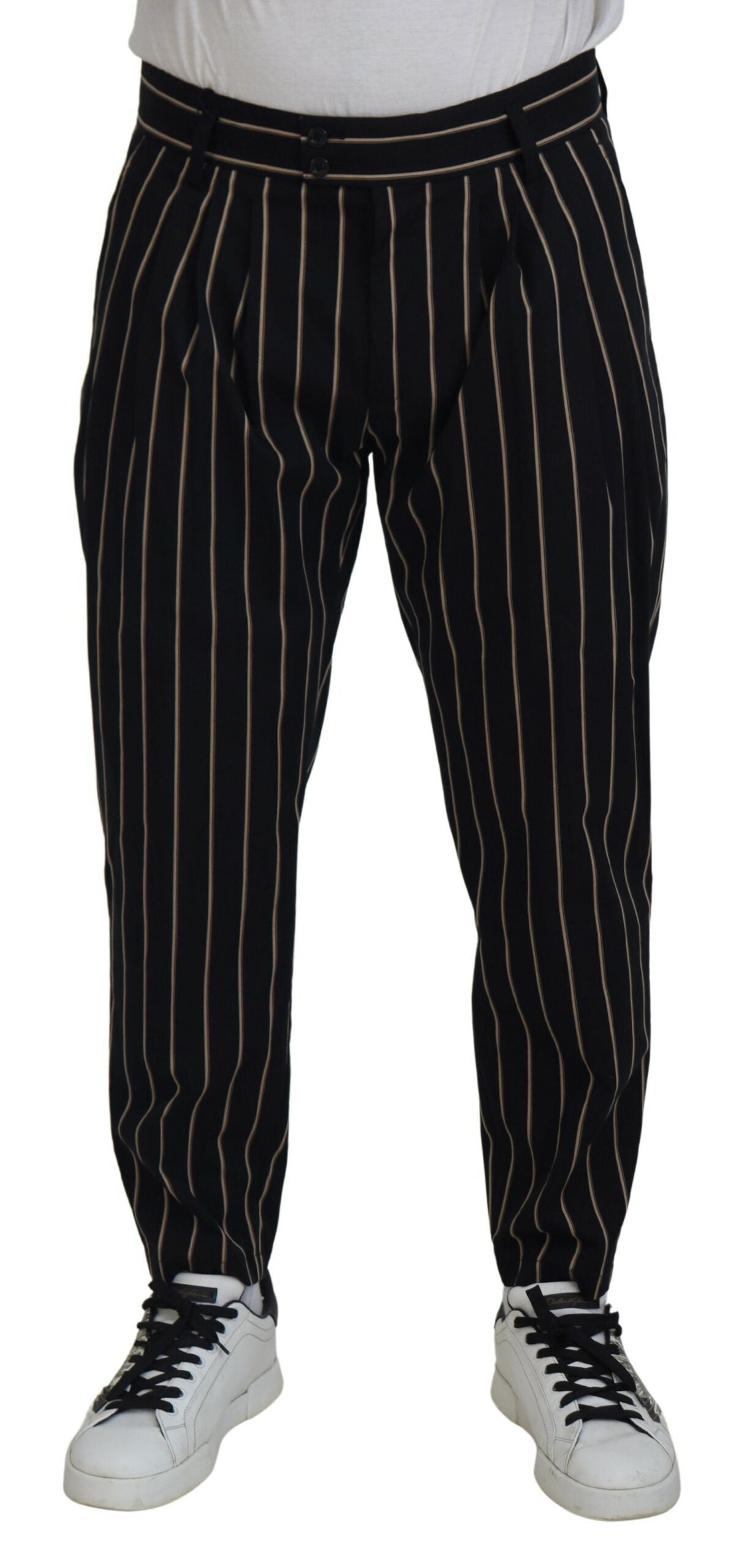 Dolce & Gabbana Schwarz-beige gestreifte Baumwoll-Stretch-Hose