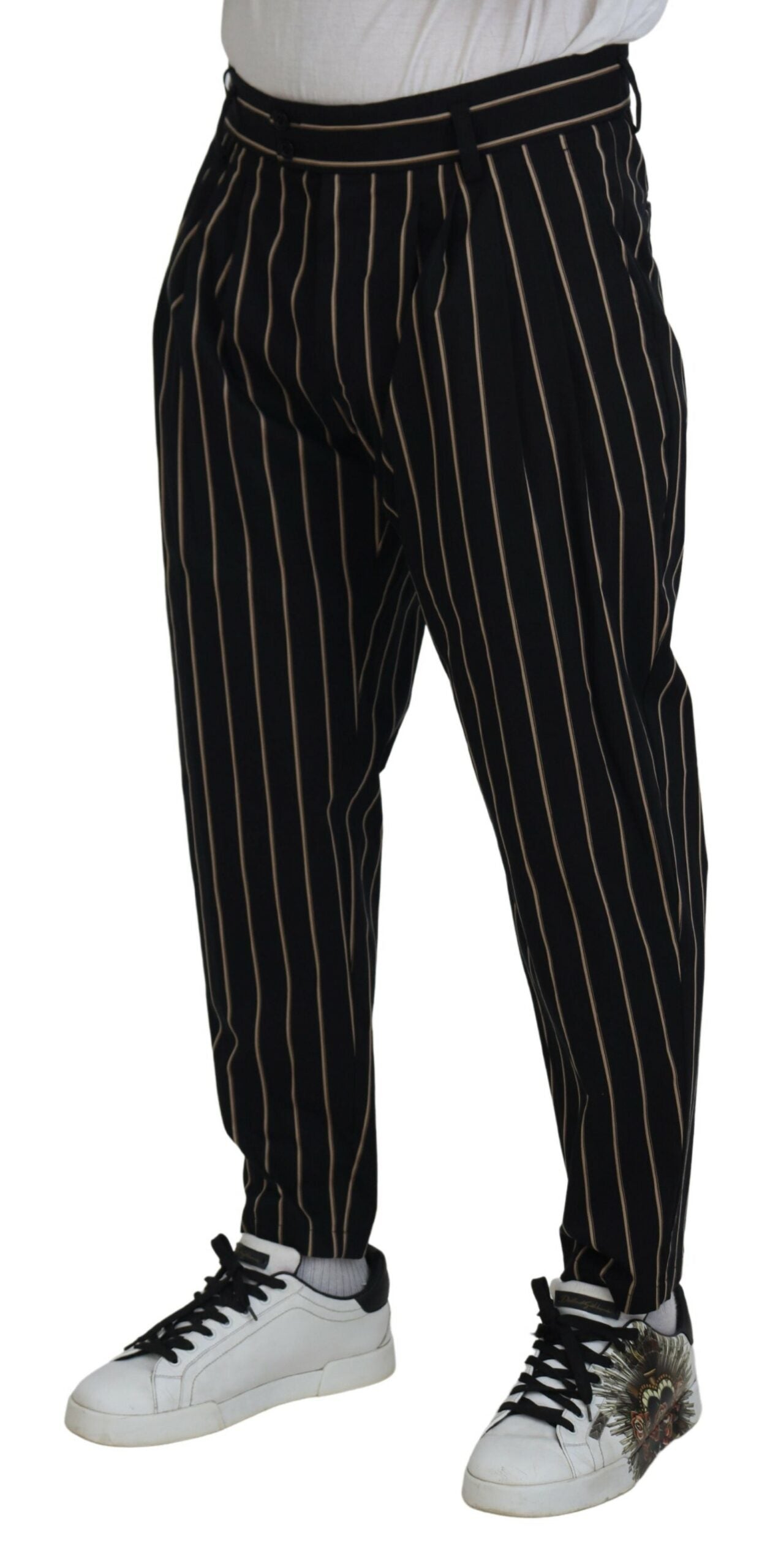 Dolce & Gabbana Schwarz-beige gestreifte Baumwoll-Stretch-Hose