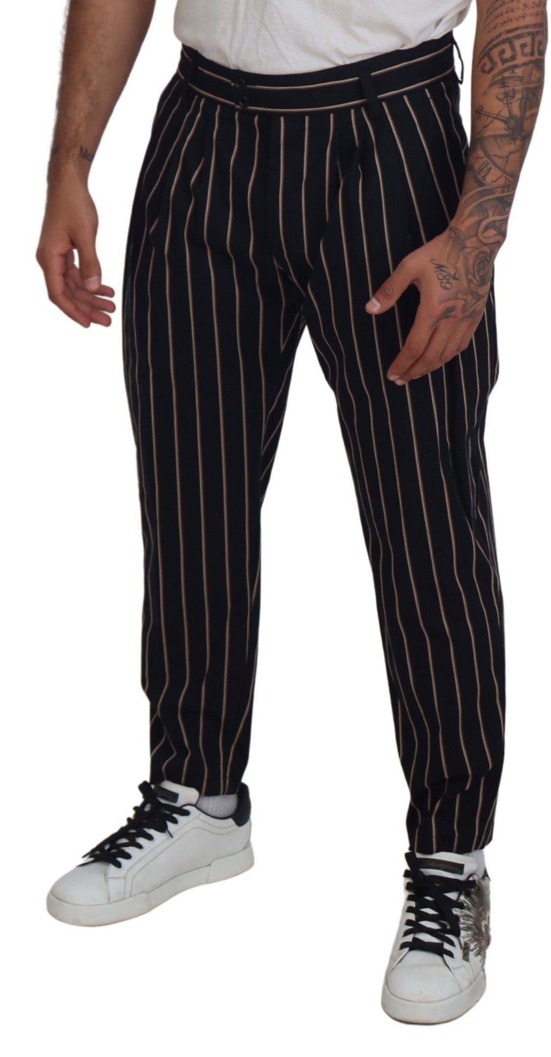 Dolce & Gabbana Schwarz-beige gestreifte Baumwoll-Stretch-Hose