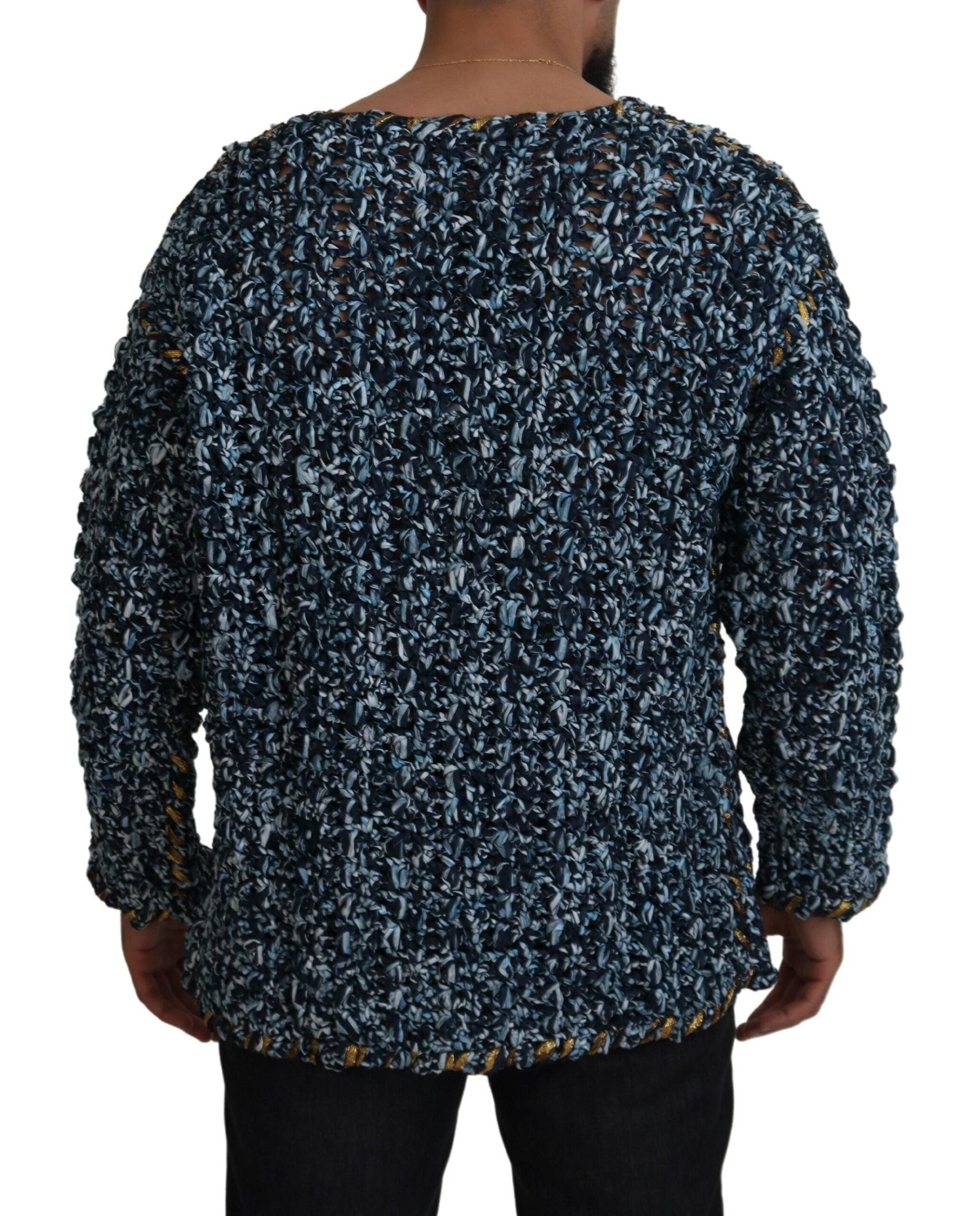 Dolce & Gabbana Blaue Knopf-Strickjacke Fatto A Mano Pullover