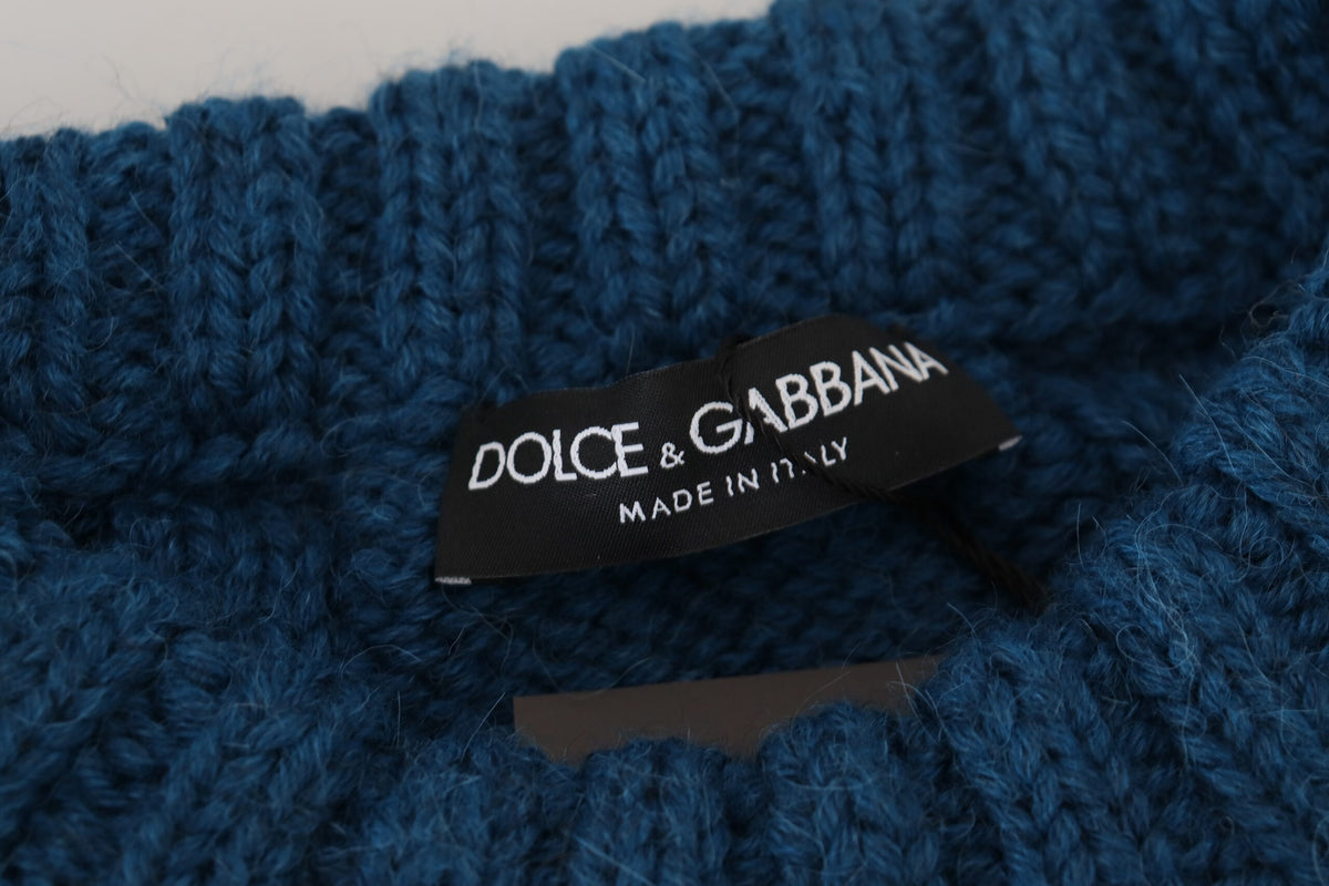 Dolce & Gabbana Blauer Pullover aus gestrickter Wolle und Alpaka