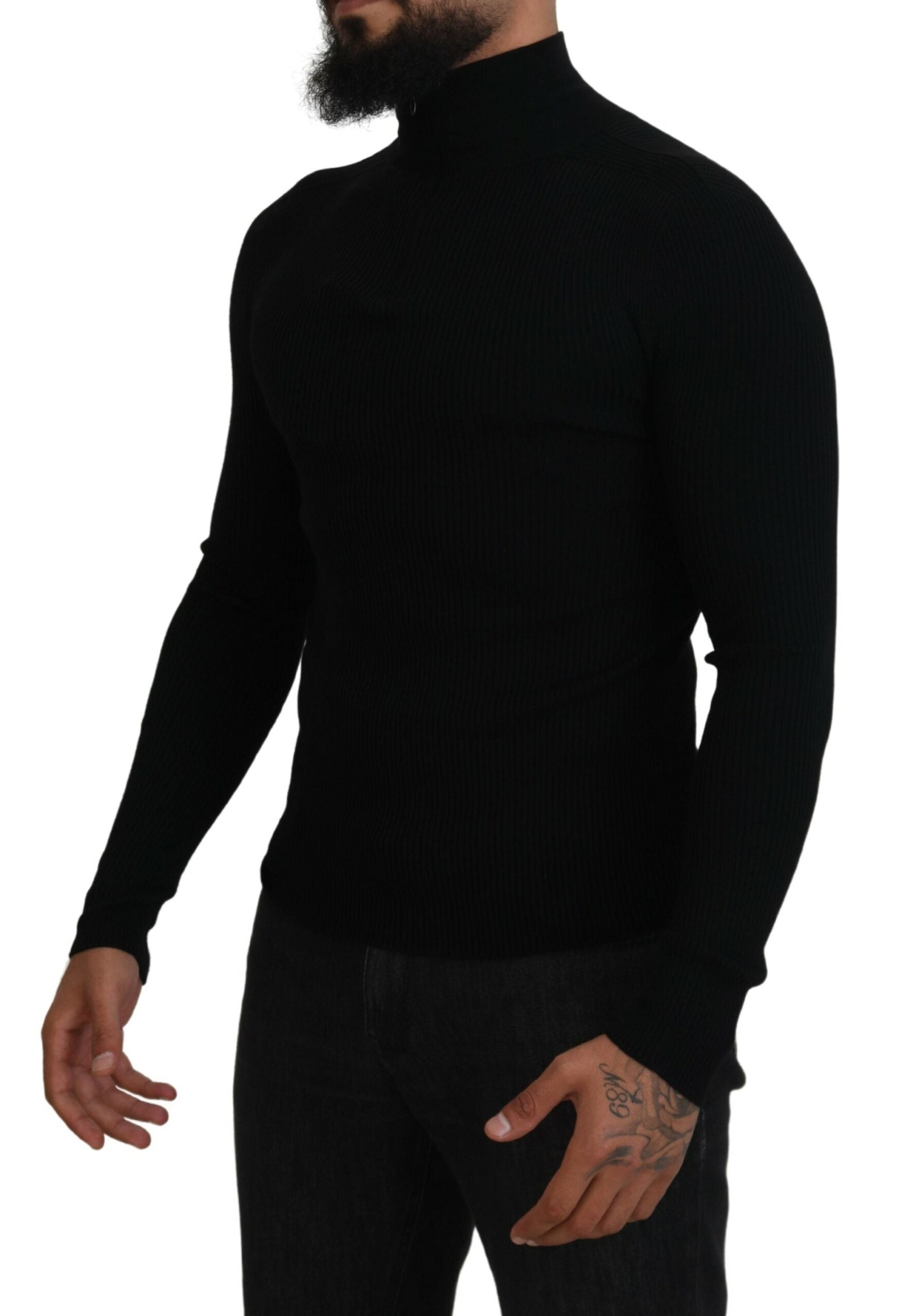 Dolce & Gabbana Schwarzer Rollkragenpullover mit halbem Reißverschluss