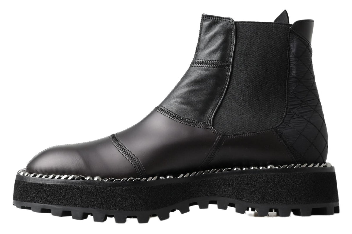 Dolce & Gabbana Schwarze Leder-Slipper mit Stretch-Stiefeln
