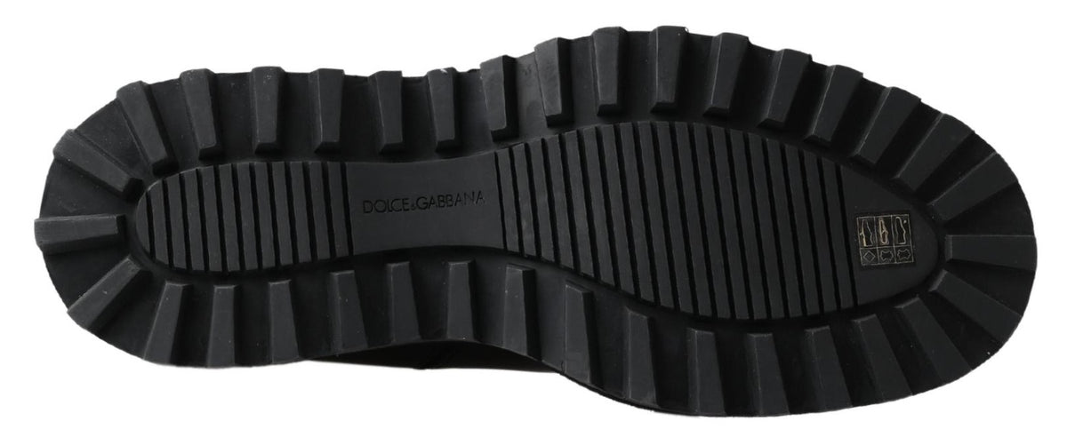 Dolce & Gabbana Schwarze Leder-Slipper mit Stretch-Stiefeln