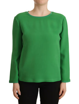 Armani Grüner Seidenpullover mit langen Ärmeln und Rundhalsausschnitt