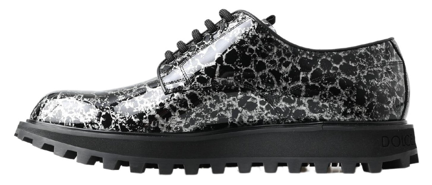 Dolce & Gabbana Schwarz Weiß Derby Lackleder Schuhe