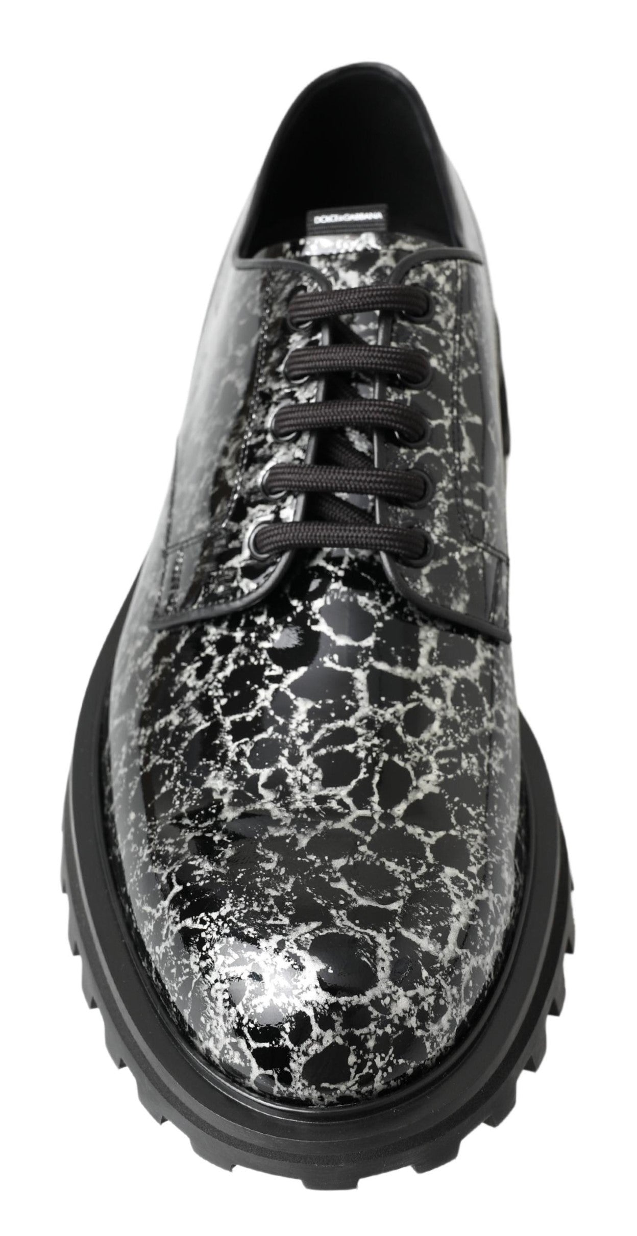 Dolce & Gabbana Schwarz Weiß Derby Lackleder Schuhe