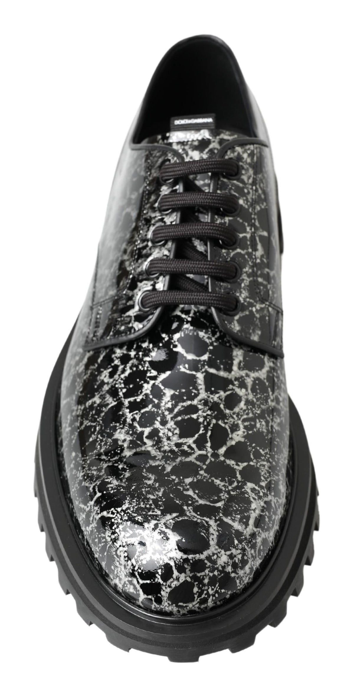 Dolce & Gabbana Schwarz Weiß Derby Lackleder Schuhe