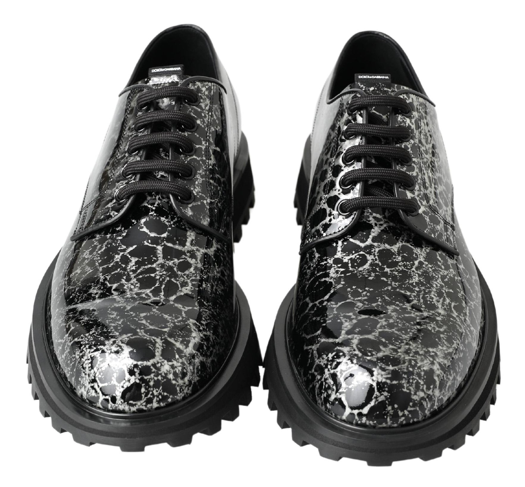 Dolce & Gabbana Schwarz Weiß Derby Lackleder Schuhe