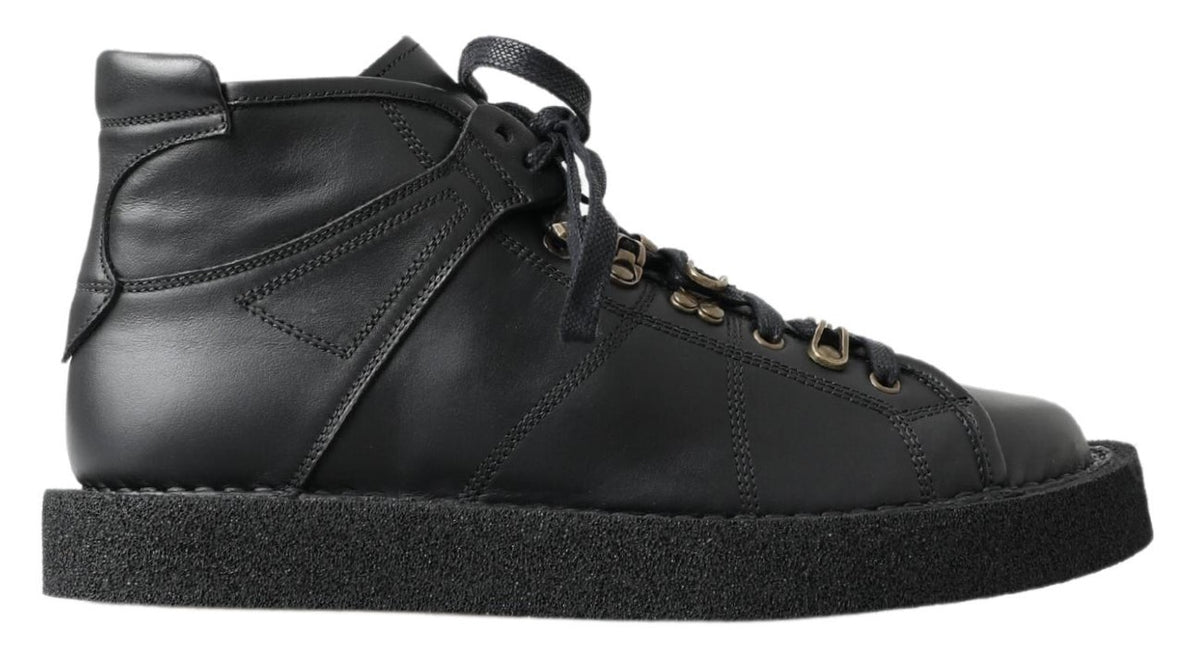 Dolce & Gabbana Schwarze Leder-Slipper mit Stretch-Stiefeln