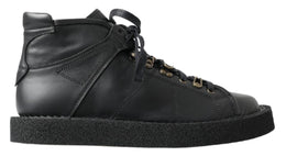 Dolce & Gabbana Schwarze Leder-Slipper mit Stretch-Stiefeln
