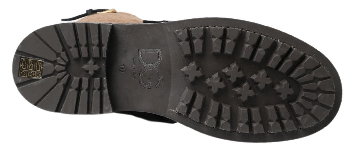 Dolce & Gabbana Schwarz Leder Braun Shearling Stiefel