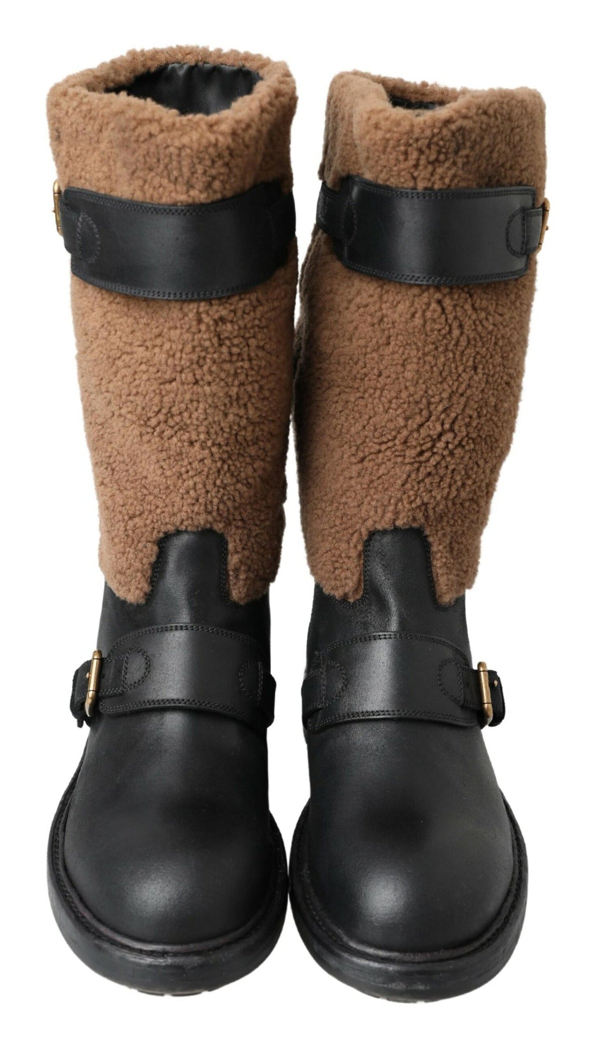 Dolce & Gabbana Schwarz Leder Braun Shearling Stiefel
