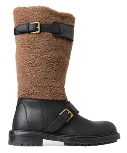 Dolce & Gabbana Schwarz Leder Braun Shearling Stiefel