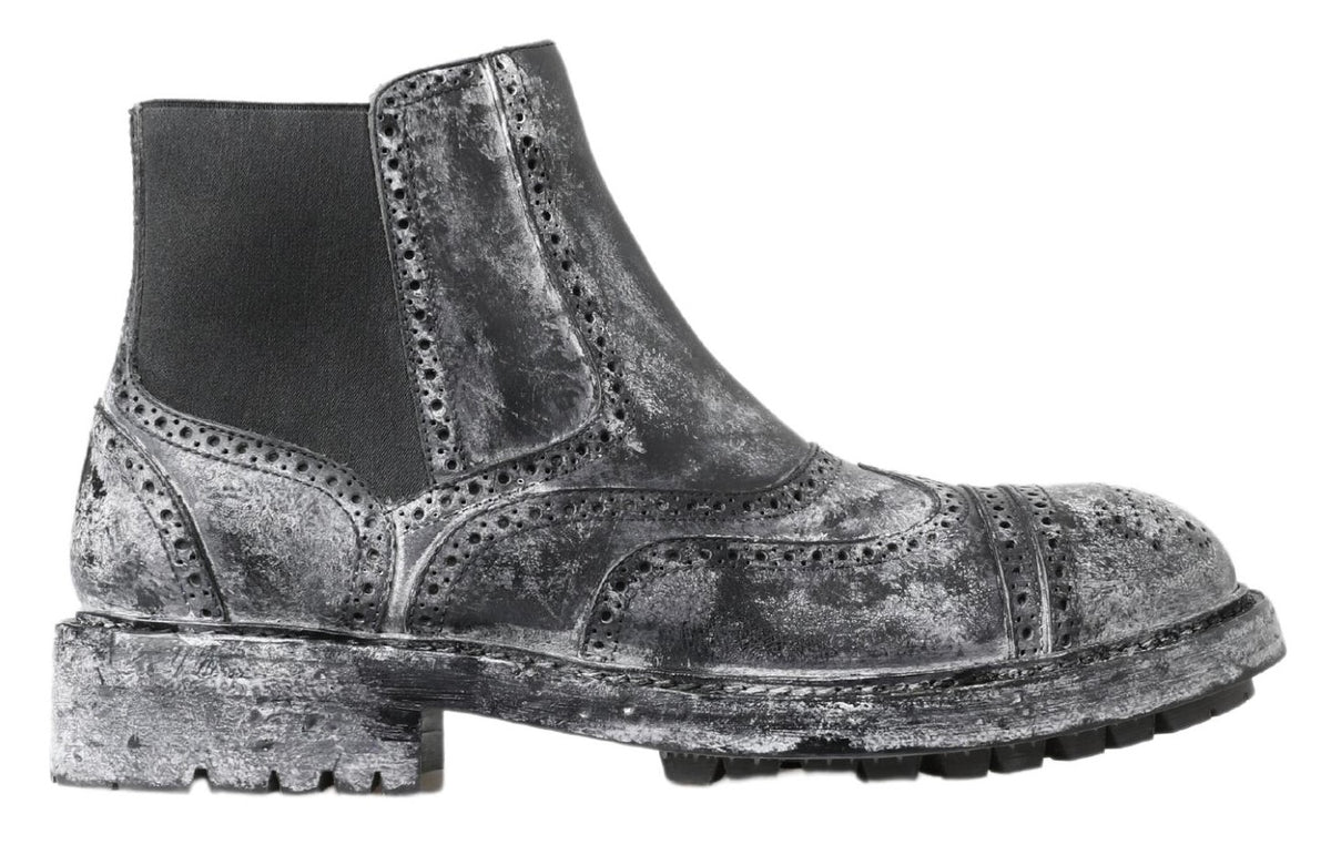 Dolce & Gabbana Schwarzgraue Lederstiefeletten