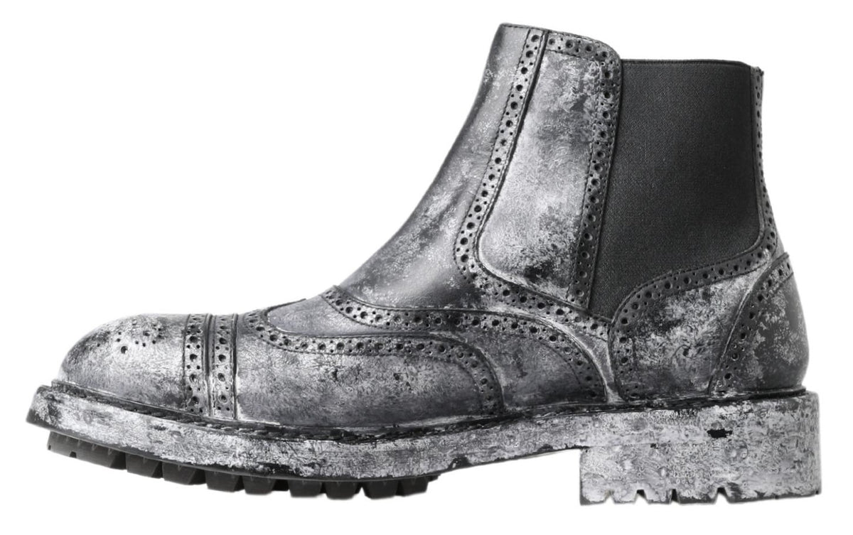 Dolce & Gabbana Schwarzgraue Lederstiefeletten
