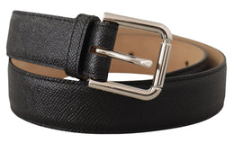 Dolce & Gabbana Schwarzes Kalbsleder Braunes Backend Metallschnalle Gürtel