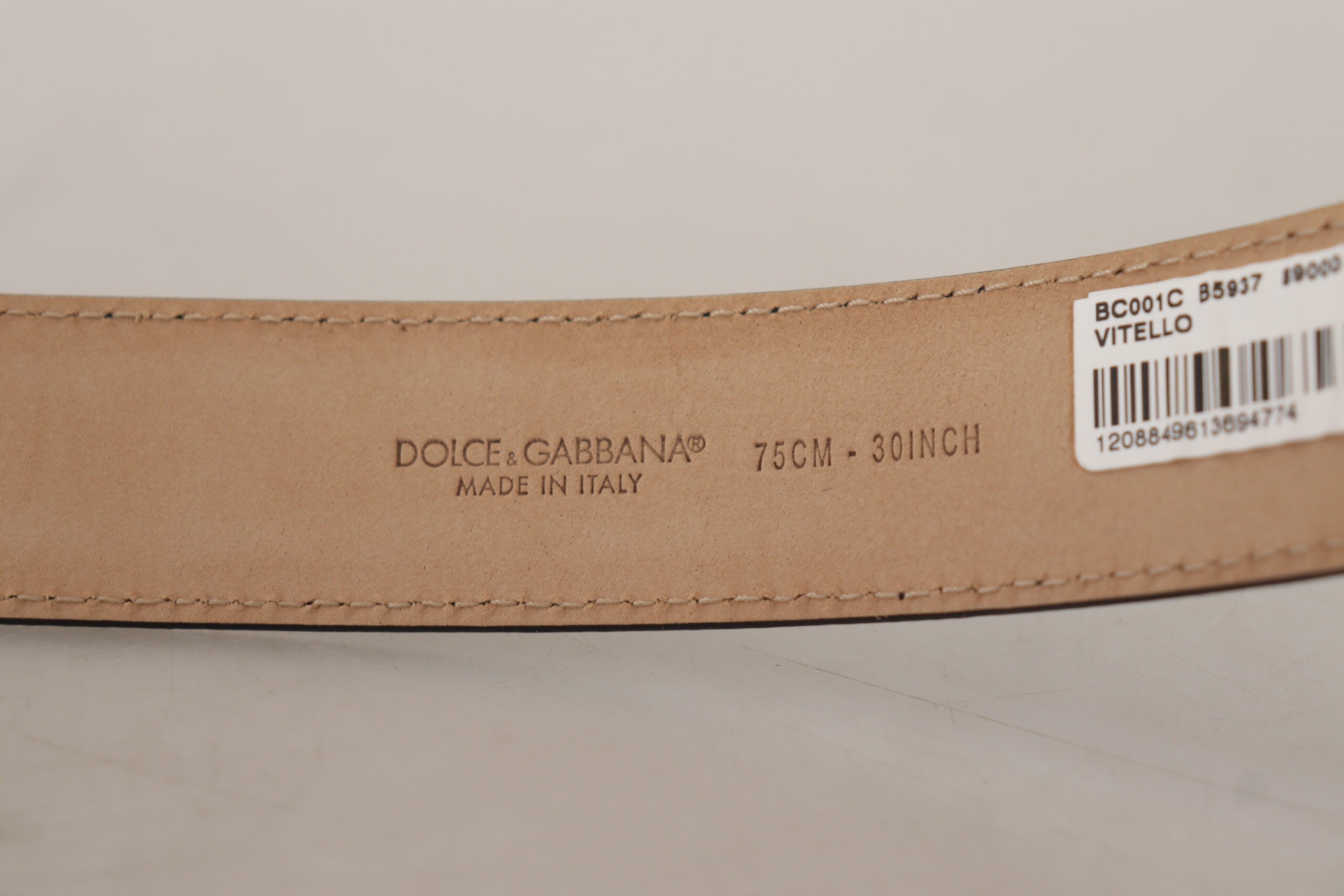 Dolce & Gabbana Schwarzes Kalbsleder Braunes Backend Metallschnalle Gürtel