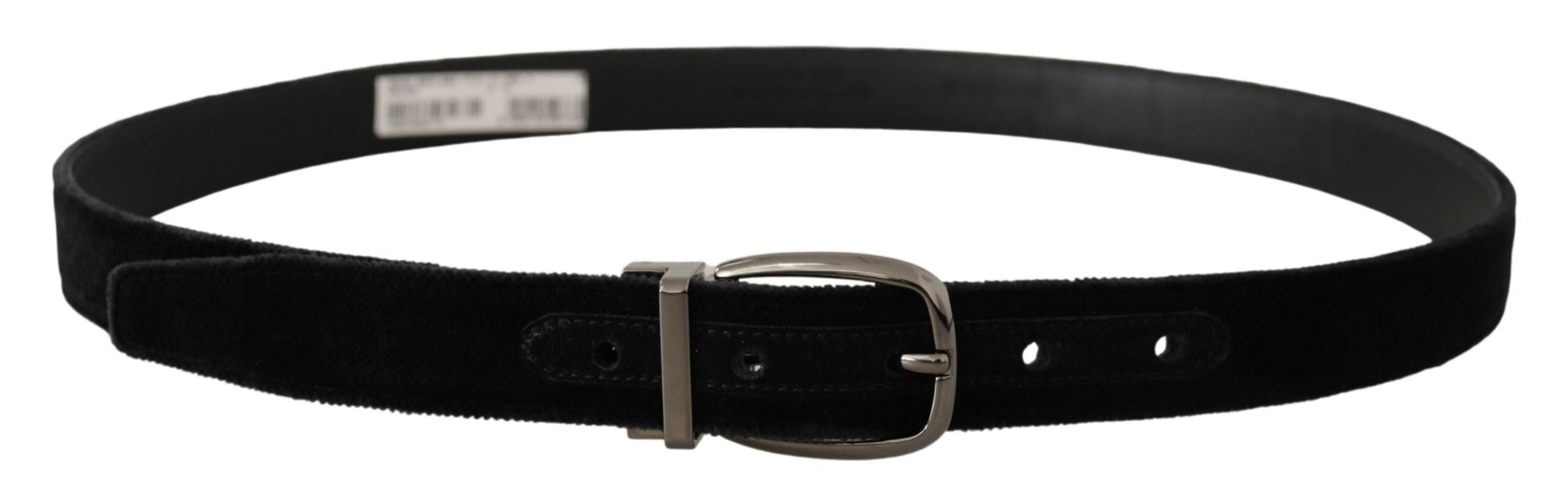 Dolce & Gabbana Schwarzer Samtgürtel mit Logo-Gravur aus Metall