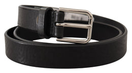 Dolce & Gabbana Schwarzes Kalbsleder Silberfarbenes Logo Metallschnalle Gürtel
