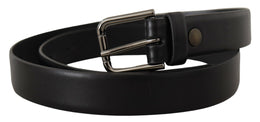 Dolce & Gabbana Schwarzer Kalbsledergürtel mit klassischem Logo und Metallschnalle