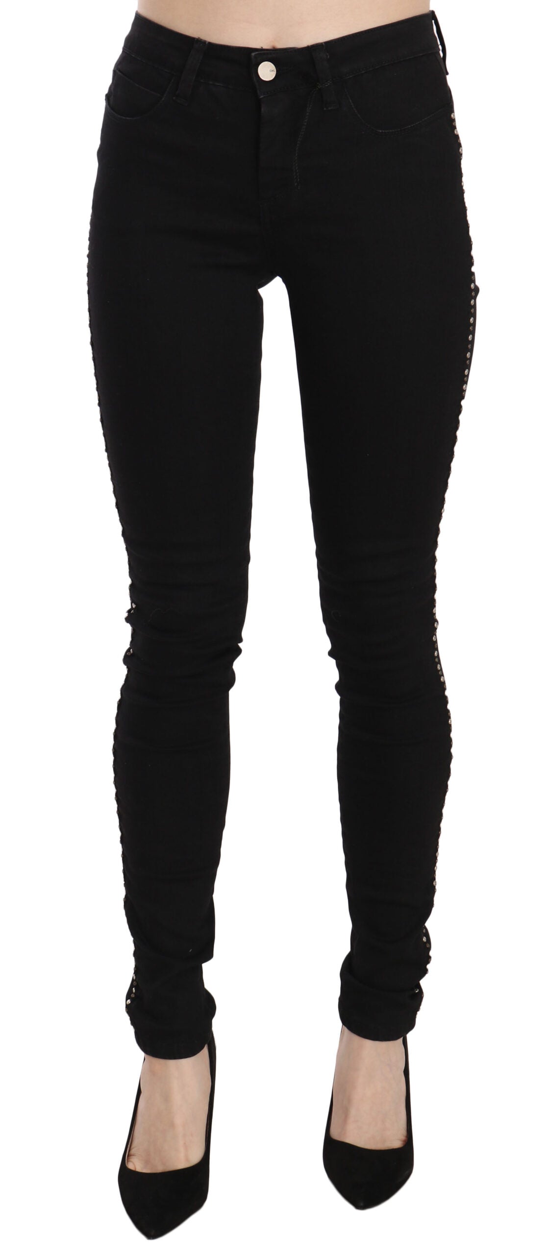 Costume National Schwarze verzierte Skinny Denim Jeans mit mittlerer Taille