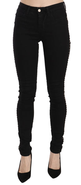 Costume National Schwarze verzierte Skinny Denim Jeans mit mittlerer Taille