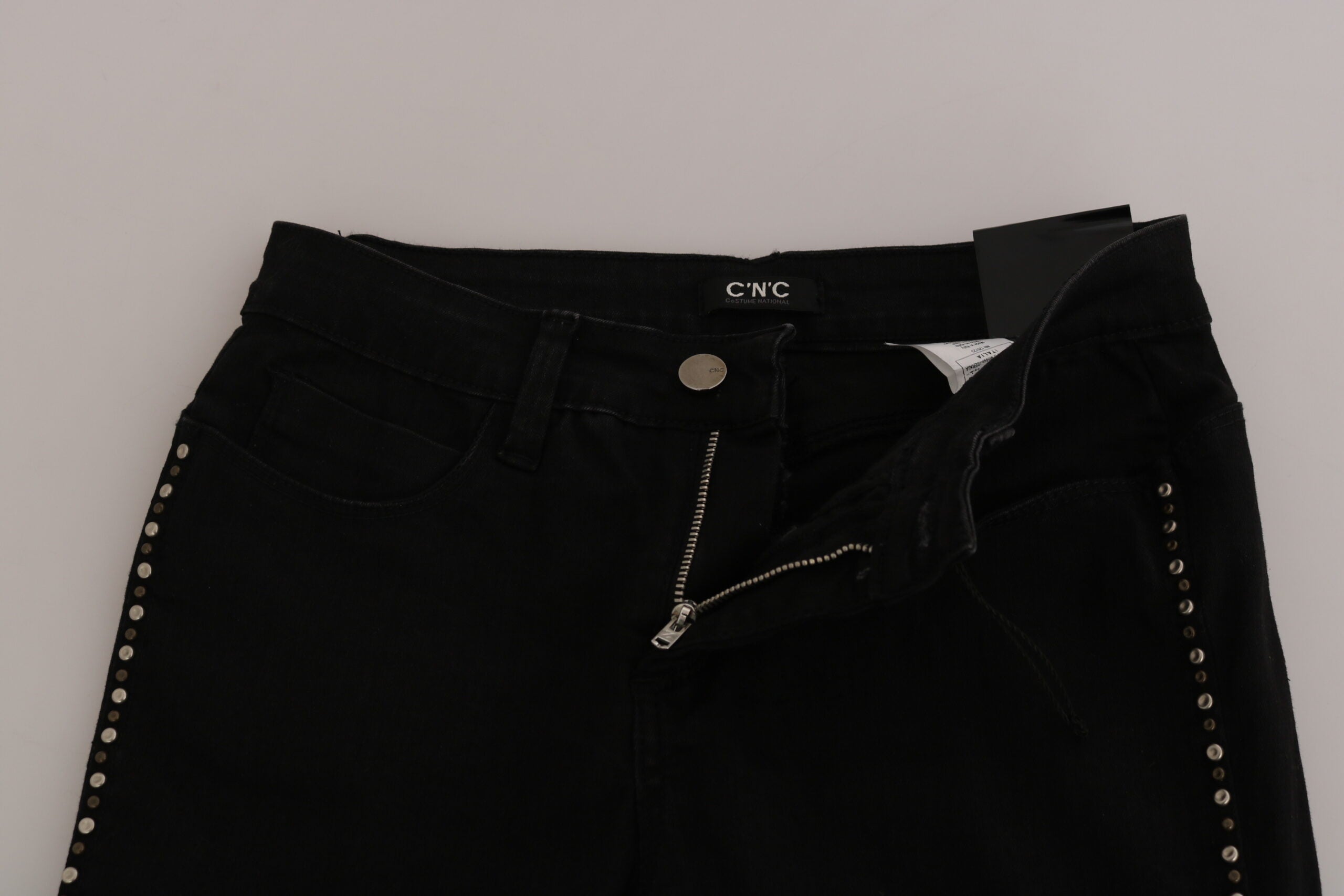 Costume National Schwarze verzierte Skinny Denim Jeans mit mittlerer Taille