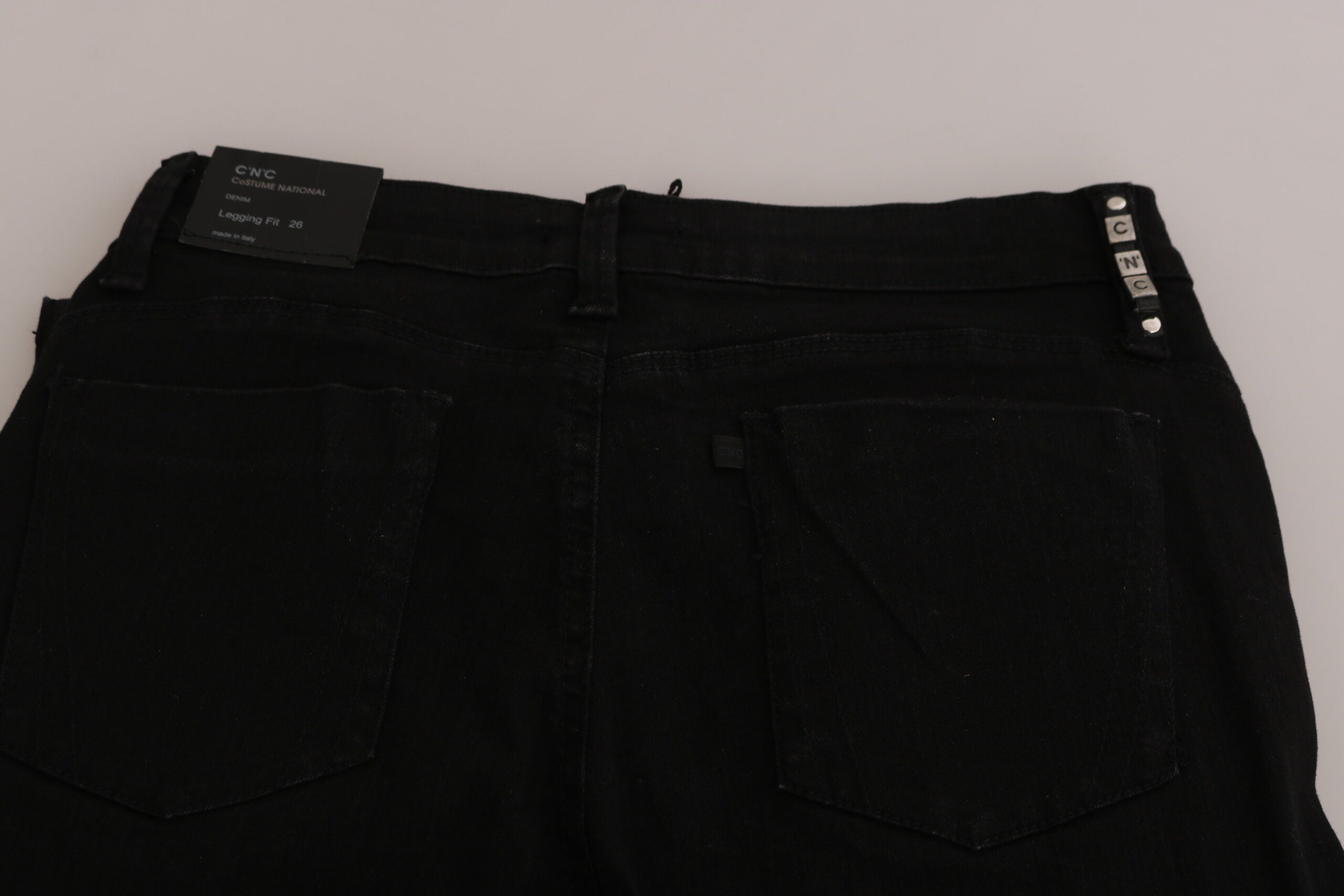 Costume National Schwarze verzierte Skinny Denim Jeans mit mittlerer Taille