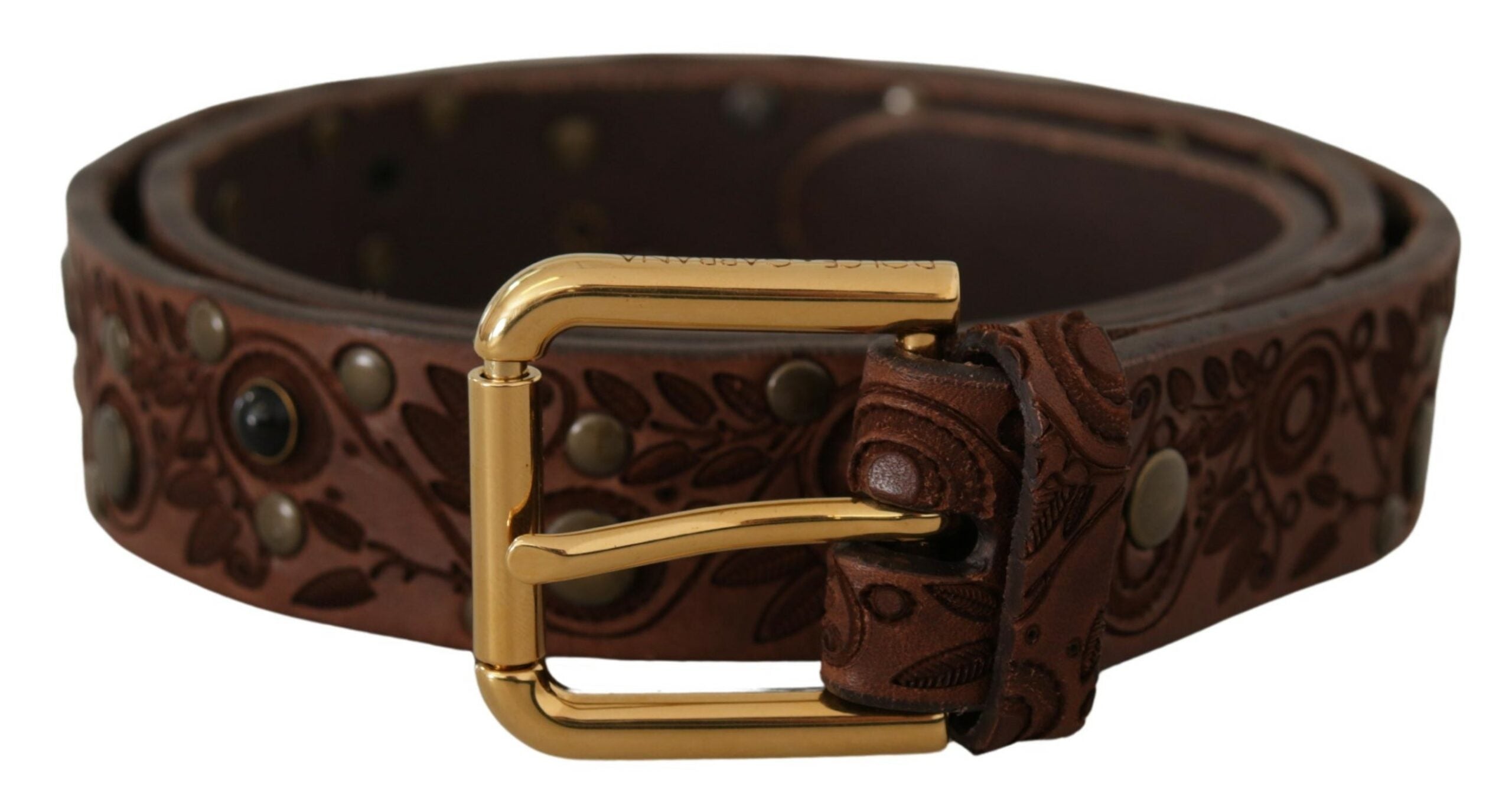 Dolce & Gabbana Braunes Kalbsleder mit geprägter goldener Metallschnalle