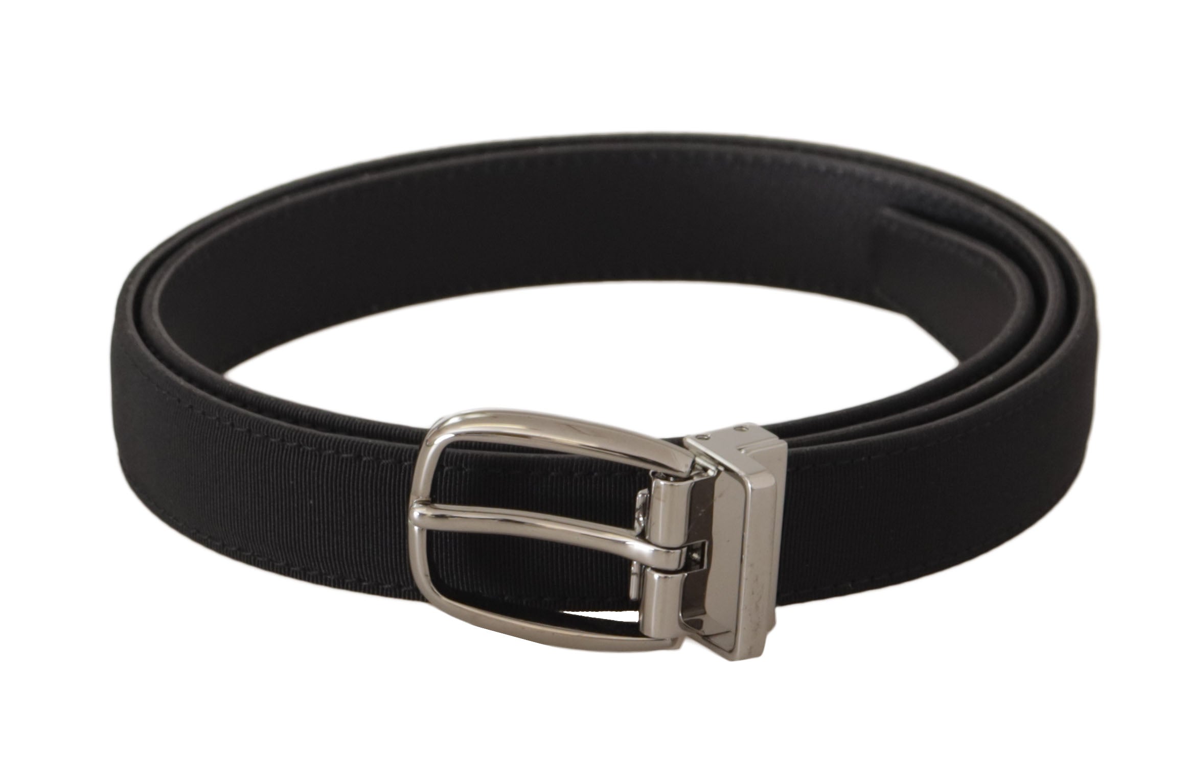 Dolce & Gabbana Schwarzes Kalbsleinen Silberfarbener Logo-Metallgürtel