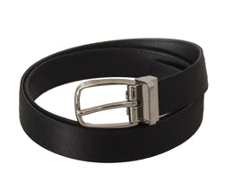 Dolce & Gabbana Schwarzes Kalbsleder Silbernes Logo Metallschnalle Gürtel