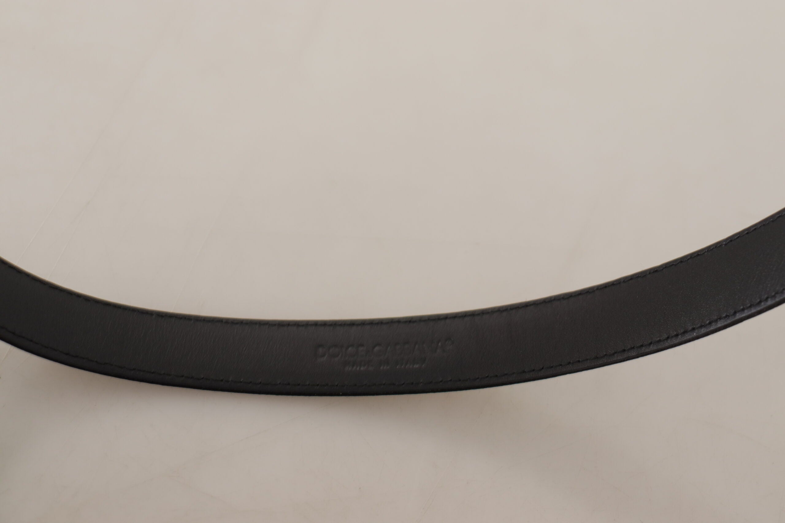 Dolce & Gabbana Schwarzes Kalbsleder Silbernes Logo Metallschnalle Gürtel