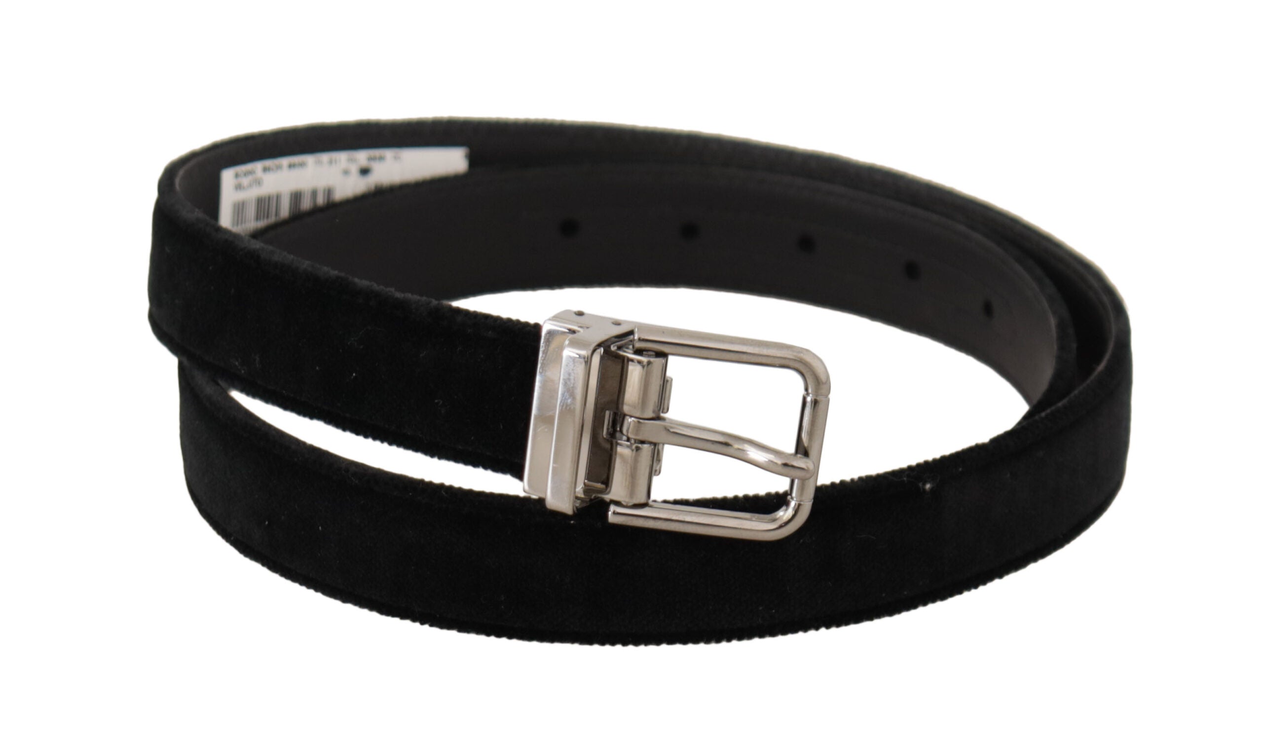 Dolce & Gabbana Schwarzer lässiger Samtgürtel mit silberner Metall-Logo-Schnalle
